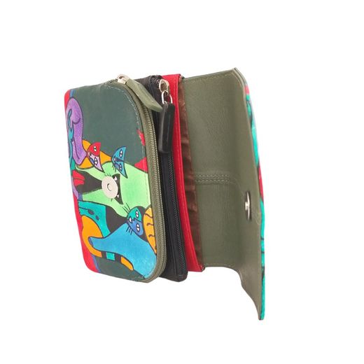 Monedero Gatos Solapa Verde